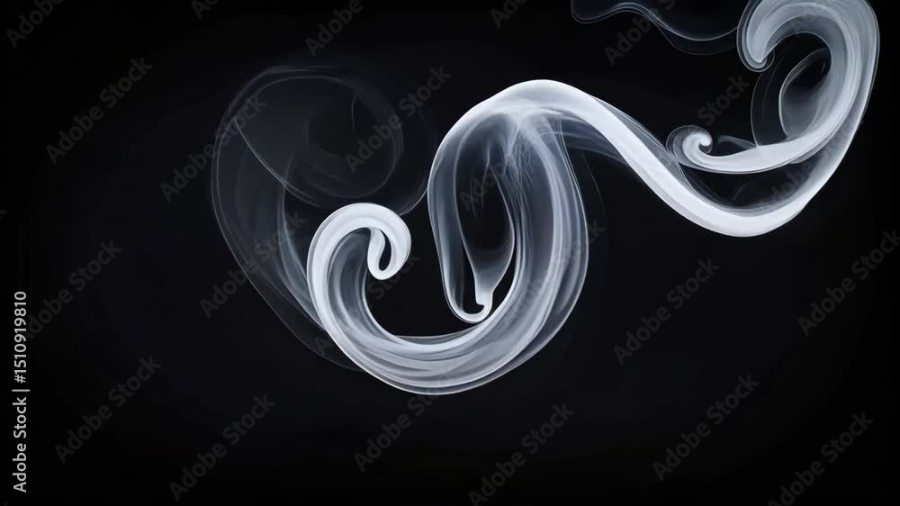 Poster elegant white smoke streams swirling on a solid black background, creating an ethereal, abstract des