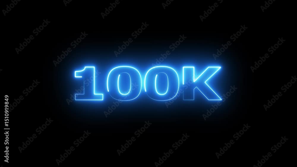 Poster 100k electric lighting text with animation on black background, 100k subscribers thank you text font