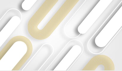 Abstract white and gold background. Minimal geometric white light background abstract design.