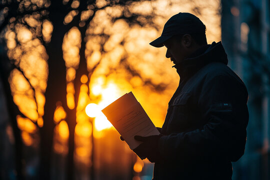 Silhouette of a mail carrier delivering a letter