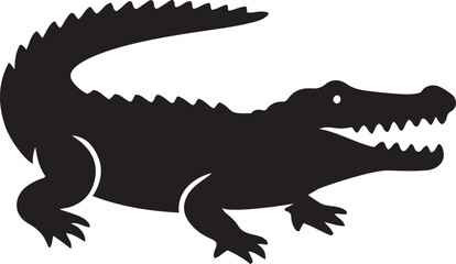 Alligator silhouette isolated on white background, a powerful reptile with sharp teeth