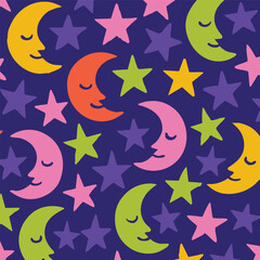 Moon Stars Colourful Night Lunar Background Print Design in Vector
