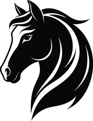  horse head silhouette, flowing mane, profile view