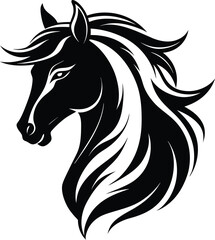  horse head silhouette, flowing mane, profile view