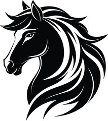  horse head silhouette, flowing mane, profile view