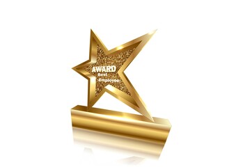 Gold star award for the best employee, on a white background.