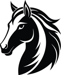  horse head silhouette, flowing mane, profile view