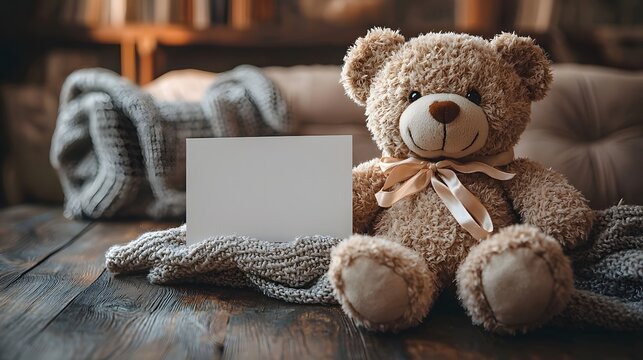 Comforting teddy bear with a blank gift card for a get well message