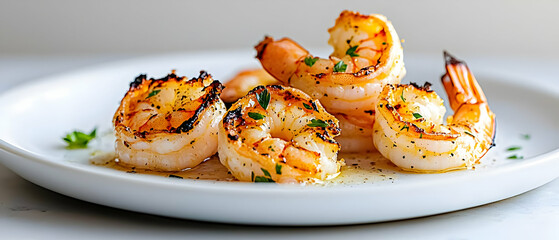 Grilled Shrimp On White Plate