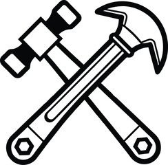 hammer wrench silhouette, crossed tools, repair icon
