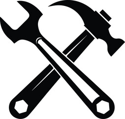  hammer wrench silhouette, crossed tools, repair icon
