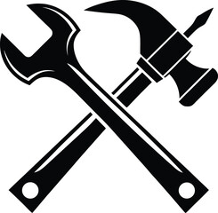  hammer wrench silhouette, crossed tools, repair icon
