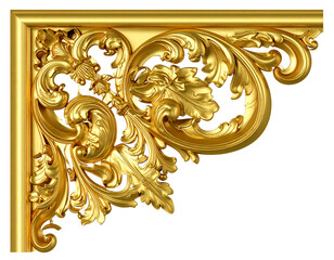 3D Rendered Golden Baroque Frame Corner with Carved Leaf Details