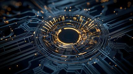 Obraz premium Abstract Circuit Board Design With Glowing Circle