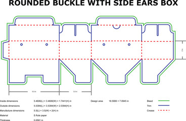 Rounded buckle side ears box packaging design template line art