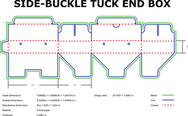 Side buckle tuck end box packaging design template line art