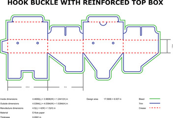 Hook buckle reinforced top box packaging design template line art