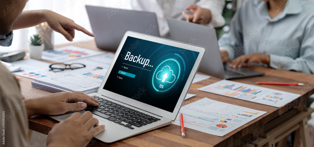 Aufkleber Backup Storage Data Internet Technology Business concept. Database storage cloud technology file data transfer sharing, cyber, big data information, internet banking application download upload brisk
