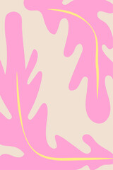 Botanical hand drawn pink leaves on beige background in abstract doodle shape art design for posters, wallpapers and home decor. Vector illustration.