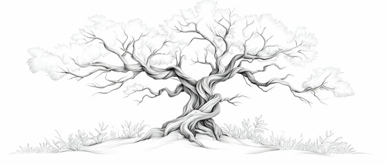 Detailed Black And White Drawing Of A Majestic Tree