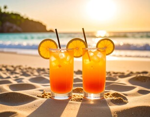 Two Cocktails Beach Sunset 