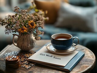 Cozy get well arrangement with tea and book