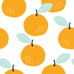 Seamless orange pattern on a white background. Vector illustration for printing. Background with food and drinks. Cute baby background 