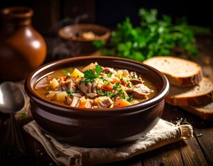 Hearty soup in a rustic bowl (1)