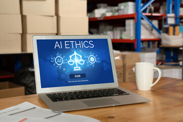 AI ethics responsibility standard law and rules on computer screen provide report of AI ethic...