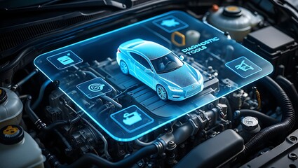 Advanced car diagnostic tools futuristic engine scan
