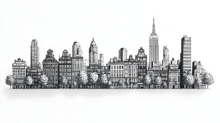 Minimalist cityscape in continuous line art