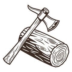 Fototapeta premium Wooden log and axe vector art on white background, wooden log and axe icon, axe icon, wooden log icon, wooden log logo. axe logo. Adobe Illustrator Artwork