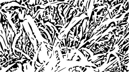 Black and White Forest Foliage Vector Illustration – Dense Jungle Line Art
