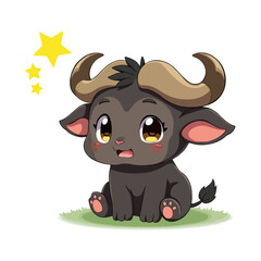 Fototapeta premium Cute Baby African Cape Buffalo Clipart 03