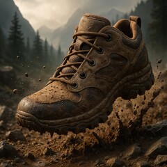 hiking boots in the mountains