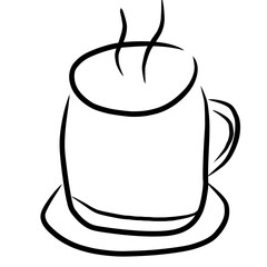A black line drawing of a simple cup.	