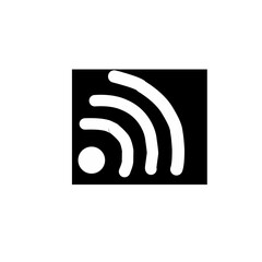 A white RSS feed or Wi-Fi icon within a black square