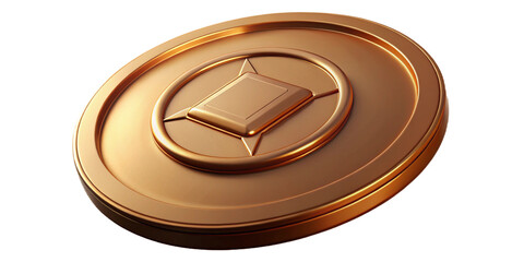 Golden coin with diamond shape isolated on transparent background