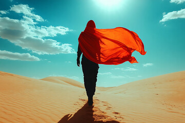 Silhouette of a wanderer walking through a desert