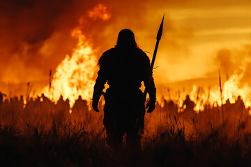 Silhouette of a warrior gripping a spear