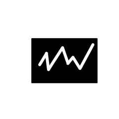 A black rectangular icon featuring a white line graph with peaks and valleys.	