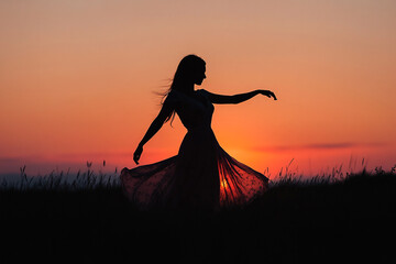 Silhouette of a woman twirling in a romantic dance