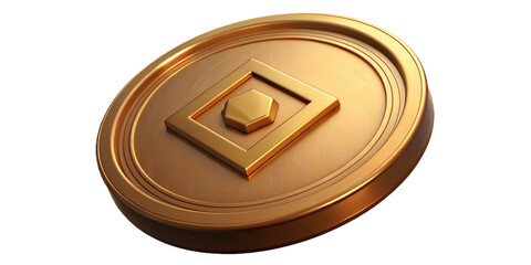Gold coin with geometric shape isolated on transparent background for digital currency
