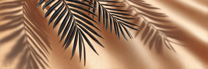 background with shadows and palm leaves in trendy mocha mousse color.