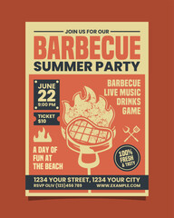 Barbecue summer party vertical flyer, BBQ invitation poster vector template design