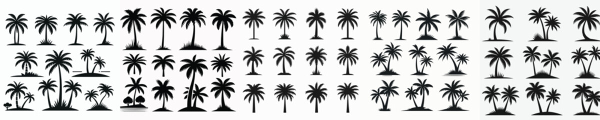 Vector set image silhouette of coconut tree.