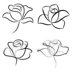 Flower silhouette. Vector illustration Set of decorative rose Flower with leave