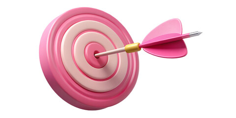 Pink target with arrow hitting the bullseye, isolated on transparent background