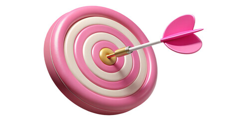 Pink dart hitting the bullseye of a target isolated on transparent background