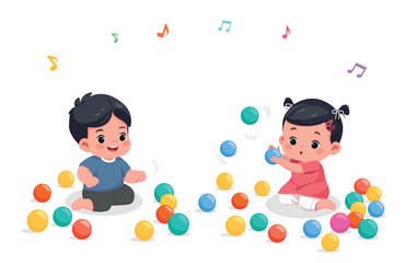 cute little kids boy and girl playing with colorful balls kids play together 